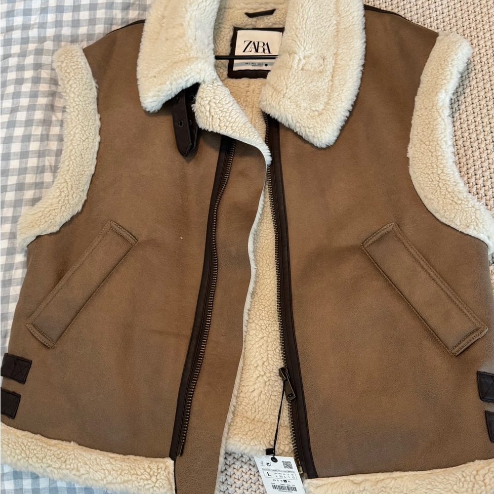 Zara Tan and Cream Shearling Vest